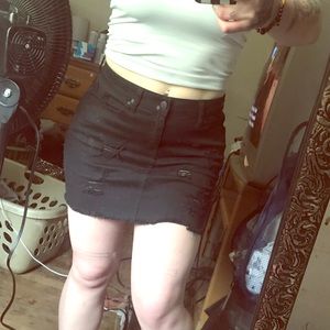 Black Distressed Jean Mini Skirt